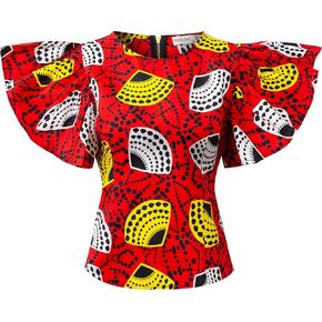 SHENBOLEN Women Kente Print Shirt African Tradition Top