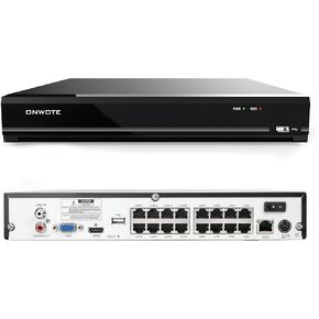 ONWOTE 16 Channel 4K PoE NVR IP Security Video Audio Recorder, 16CH 8MP Input Commercial NVR, 2 HDD Ports Support 20TB, Only Work with ONWOTE Face Recognition Security Cameras
