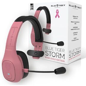 Blue Tiger Storm Rose Gold - Wireless Bluetooth Professional Trucker Headset with Microphone – Fastest Charge, Noise Cancelling, Clear Sound, 30 Hours Talk Time
