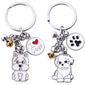 Leadigol 2 Pcs Dog Keychain,Cute Metal Small Dog Puppy Keychain,Cute Puppy ID Tags Metal Dog Keychain,for Women Girls Bag Car Wallet Charms