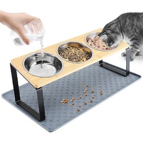 15° Tilted Elevated Cat Bowls - Raised Cat Bowls Stand with Silicone Food Mat & 3 Stainless Steel Cat Dishes for Food and Water, Anti-Vomiting for Indoor Cats and Small Pets
