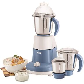 BOSS Excel Pro 3-Jar Mixer Grinder Kitchen Grinding Genius 750 Watt Powerful Motor, 3 Variable Speed with Incher, 110V,Blue