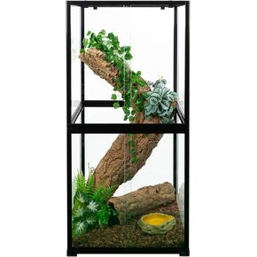 REPTIZOO 120 Gallon Tall Reptile Terrarium 24.1" x 24.1" x 48.2" Large Tempered Glass Reptile Tank, Front Opening Reptile Habitat Chameleon Cage with Top Screen Ventilation(Knock-Down)