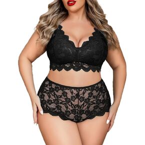 Avidlove Plus Size Lingerie Set for Women Sexy Lace Halter Bralette High Waist Panty Set