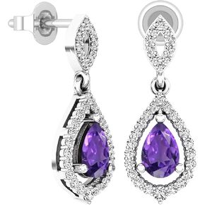 مجموعة Dazzlingrock مقاس 6 × 4 مم كل أحجار كريمة على شكل كمثرى وأقراط متدلية من الماس الأبيض للسيدات على شكل دمعة، من الفضة الاسترليني in Kuwait