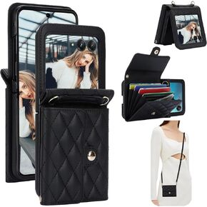 غطاء CCSmall Crossbody لهاتف Motorola Razr 2024 حافظة محفظة للنساء، محفظة جلدية PU مع فتحة لبطاقة الائتمان وحامل RFID حافظة هاتف بحبل قابل للتعديل لهاتف Moto Razr 50 FQ Rose Gold