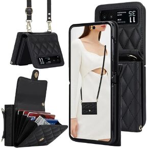 CCSmall Crossbody Cover for Motorola Razr 2024 Wallet Case for Women, PU Leather Purse with Credit Card Slot Holder RFID Blocking Adjustable Lanyard Phone Case for Moto Razr 50 FQ Rose Gold