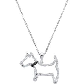 قلادة Dazzlingrock Collection Diamond Accents Scottie Pet Dog Animal مع قلادة ساحرة بياقة ماسية سوداء مدمجة لها، من الفضة الإسترلينية 925