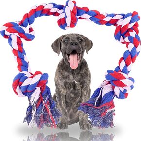 38 in Dog Toys for Aggressive Chewers Medium Large Dogs Breed - Tough Rope Chew Toy Heavy Duty Ropes for Dog 5 Knots Indestructible Puppy Teething Chew Tug of War Durable Gift Birthday
