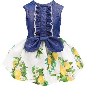 Fitwarm Sunflower Denim Dog Dress, Dog Clothes for Small Dogs Girl, Pet Cat Outfit, Blue, Black, Yellow, Red, Small