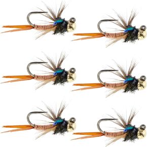 The Fly Fishing Place Tungsten Bead Tactical Jig Copper John Czech Nymph Euro Nymphing Fly - 6 Flies Size 12