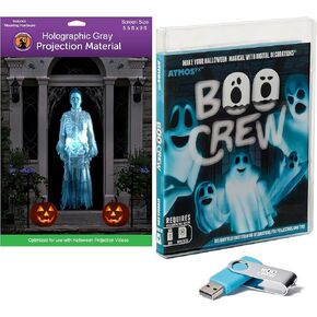 AtmosFx Boo Crew USB + 5.5' x 9' Large Gray Holographic Screen for Halloween Projection