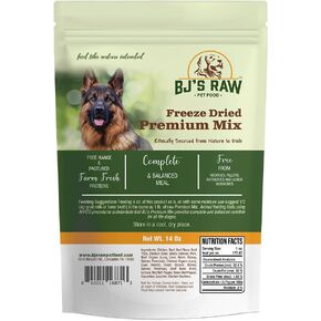 BJ's Raw Pet Food Freeze Dried Premium Complete Mix High Protein Nutritious Meal for Optimal Health Made in USA, 14-Ounce