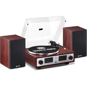 ANGELS HORN High Fidelity Bluetooth Turntable, Vinyl Record Player with Bookshelf Speakers, Built-in Phono Preamp, Belt Drive 2-Speed, Pitch Control, Adjustable Counterweight, AT-3600L