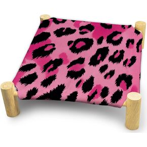Cat Hammock Bed, Pink Leopard Print Cat Beds, Wooden Cat Beds for Cats, Small Animal Beds for All Seasons, Indoor Pet Beds, Elevated Cat Bed Cat Hammock