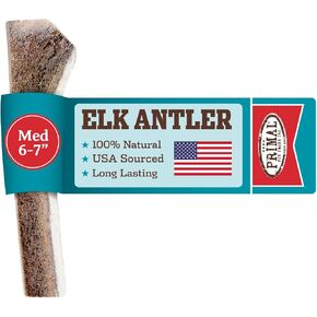Primal Antlers for Dogs - Grade A Split Elk Antlers for Medium Dogs 15-30 lb - Natural Dog Chews for Aggressive Chewers - Naturally Shed Antlers - Long Lasting Dog Bones - 1 ct