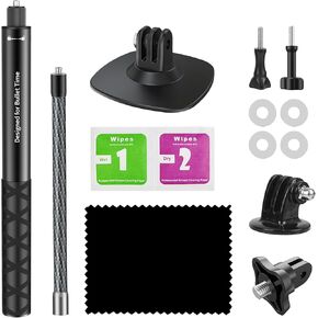 Snow Bundle Mounting Ski Set with 1.1M Invisible Selfie Stick Carbon Fiber Extension Rod Helment Adhesive Base Compatible with insta360 X4/X3/X2/RS/Gopro Max 360 Action Camera Accessories