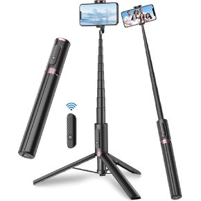 TONEOF 67" Cell Phone Selfie Stick Tripod,Smartphone Stand All-in-1 with Integrated Wireless Remote,Portable,Lightweight,Extendable for iPhone/Android(Black)