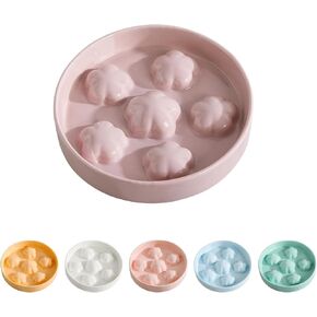 Cat Slow Feeder Bowl Ceramic - Slow Eating Cat Bowl Anti Vomiting - Pastel Tones Cat Food Plate - Cute Bloom Cat Feeding Bowl - Fun Maze Cat Dish for Fast Eaters - Dishwasher Safe - 6 OZ - Off White