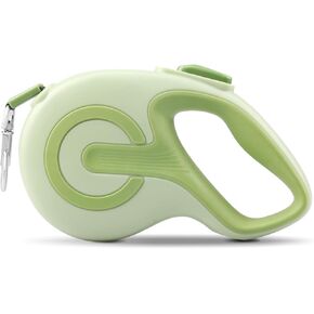 QBUC Retractable Dog Leash,16ft FT Dog Walking Leash for Small Medium Dogs Up to 44lbs,360° Tangle-Free Strong Reflective Nylon Tape,One-Handed Brake(Green)
