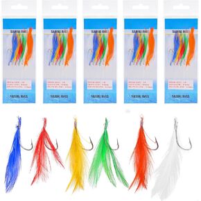 Fishing Bait Rig Kit Mackerel Feather Rig Fishing Lure Hooks Perch Rig Bait Trolling Lure with Sharp Barb Hooks Fishing Bait Rig for Saltwater Freshwater 5packs/10packs