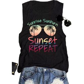 AIMITAG Sunrise Sunburn Sunset Repeat T Shirt Country Music Tank Tops Women Letter Graphic Shirts Summer Vacation Tops in Saudi Arabia