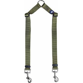 Blueberry Pet Essentials Durable Classic Double Dog Leash Coupler, Military Green, Medium/Large, Dual Walking & Training Leashes for Two Dogs