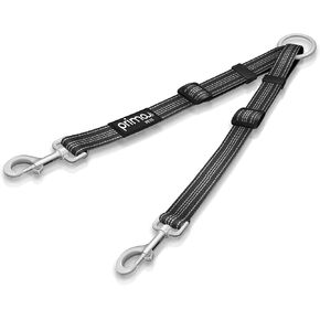 Reflective Adjustable Double Dog Coupler - Each Side Adjusts 11" to 20" in Length - Walk 2 Dogs with Ease (Medium - 3/4" Width, Black)