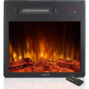 MOCIFI 23 Inch Electric Fireplace Insert, Ultra-Thin Electric Fireplace, Recessed & Free-Standing, Fireplace Heater with Overheating Protection, Realistic Logs & Flames, 1500W, Black