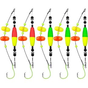 THKFISH Catfish Rigs Fishing Rigs, 5PCS Bank Fishing Catfishing Tackle,Catfishing Tackle Floats with Rattler Catfishing Equipment, 6/0 8/0 10/0 Circle Hooks 50-70 LB Wire Fishing line with Snaps