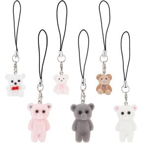 6 Pcs Bear Animal Mobile Phone Charms Strap, 6 Styles Kawaii Charms Strap 3D Aesthetic Phone Keychain Mobile Phone Pendants for Backpack Wallet Keychain Decor, 3.5-4.2inch(9-10.8cm) Long