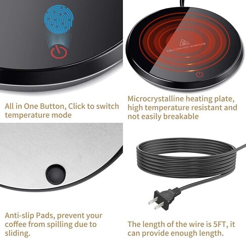 Coffee Mug Warmer for Desk with 8H Automatic Shut-Off, Adjustable Temperature Control, Compatible with Ceramic, Glass, and Stainless Steel Mugs（Black Black in Kuwait
