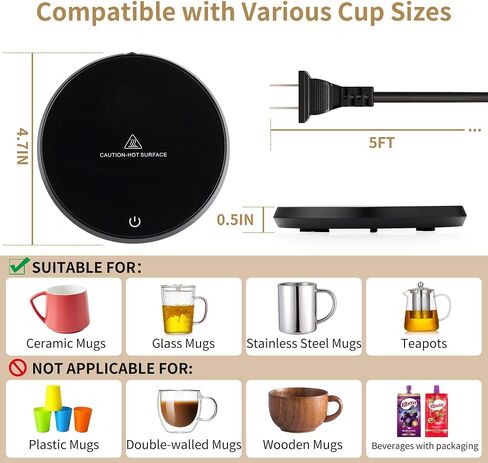 Coffee Mug Warmer for Desk with 8H Automatic Shut-Off, Adjustable Temperature Control, Compatible with Ceramic, Glass, and Stainless Steel Mugs（Black Black in Kuwait