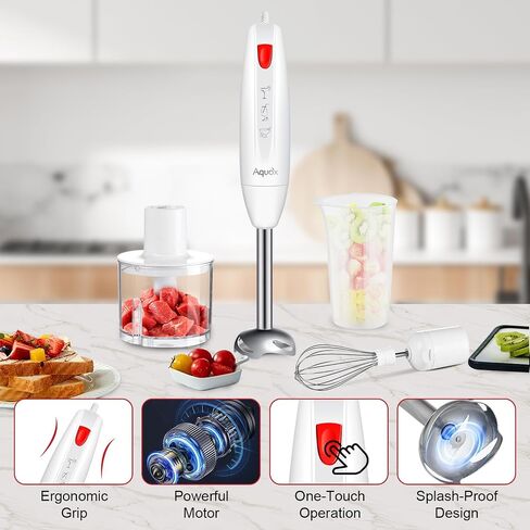 Immersion Blender 4 in 1, 16000rpm Speed, 400W Turbo Motor & Ergonomic Grip Hand Blender Set, Splash-Proof Stainless Steel Blades, for Soup, Baby Food, Smoothies, Sauce (Red+Ivory) in Saudi Arabia