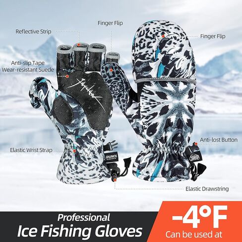 RUNCL Ice Fishing Gloves Convertible Mittens Flip Fingerless Mittens with 3M Thinsulate-Winter Fishing Gloves, Windproof Gloves for Men Women-Ideal for Winter Fishing, Photography, Kayaking… in Saudi Arabia
