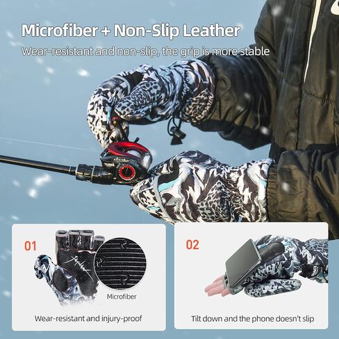 RUNCL Ice Fishing Gloves Convertible Mittens Flip Fingerless Mittens with 3M Thinsulate-Winter Fishing Gloves, Windproof Gloves for Men Women-Ideal for Winter Fishing, Photography, Kayaking… in Saudi Arabia
