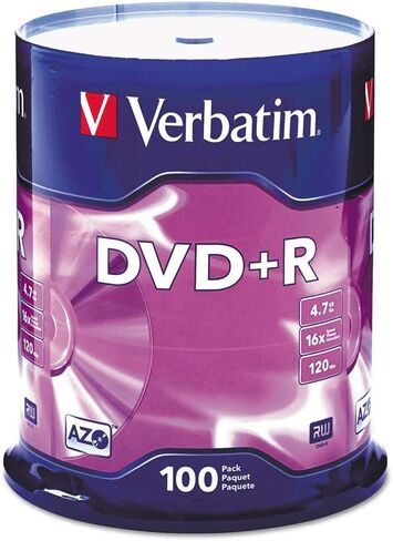 أقراص Verbatim DVD+R، 4.7 جيجابايت، 16x، عمود دوران، 100/عبوة in Kuwait