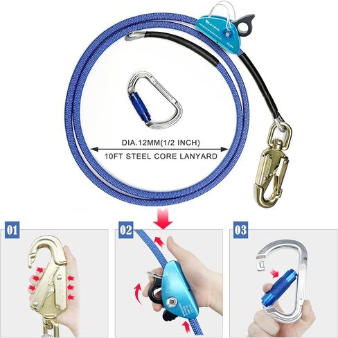 Flipline Kit, Steel Wire Core Climbing Kit, Climbing Harness, Adjustable Tree Lanyard W/carabeaner,Detachable Rope Grab,Steel Swivel Snap,for Fall Protection,Arborist, Tree Climbers (1/2x10ft,Blue) in Saudi Arabia