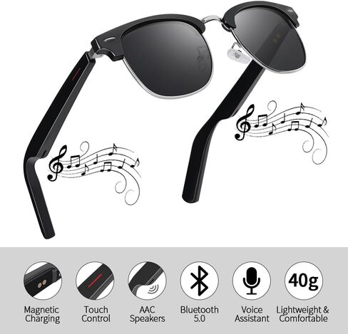 Bluetooth Smart Glasses for Men Women, Unisex Intelligent Sunglasses with Open Ear Music Audio Hand-Free Calling AAC Speaker and Remote Photo, Great Present for Friends Family in Saudi Arabia