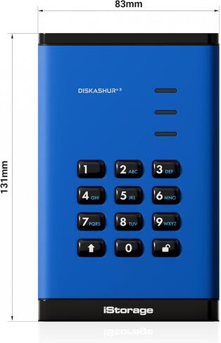 iStorage diskAshur3 SSD 2TB Blue - Secure Portable Solid State Drive - Password Protected - Dust & Water Resistant - Hardware Encryption in Saudi Arabia
