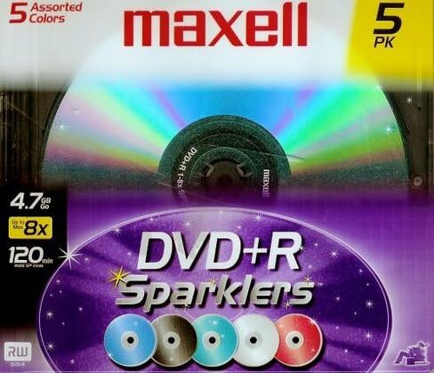 Maxell DVD+R Sparklers 5 ألوان متنوعة 4.7 جيجابايت 8X 120 دقيقة in Kuwait