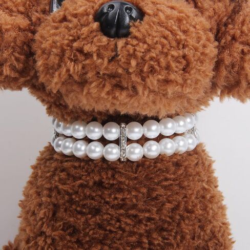 2 صفوف من اللؤلؤ للحيوانات الأليفة قلادة طوق بلينغ إكسسوارات سحر الحيوانات الأليفة جرو مجوهرات جرو تشيهواهوا يوركي مصنوعة يدويًا قابلة للتعديل (وردي، صغير جدًا) in Kuwait