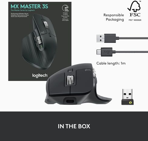 Logitech MX Master 3S Performance Wireless Mouse - Graphite With Bolt Reciever in Saudi Arabia