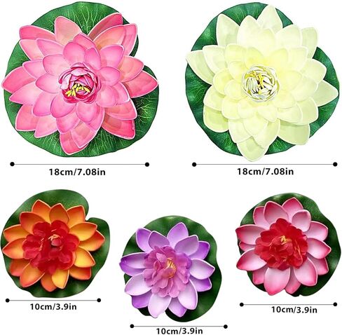 19pcs Realistic Floating Foam Lotus Flowers and Lotus Leaves, Artificial Lotus Flowers Water Lilies for Pond Pool, 4" and 6" Large Beautiful Lifelike Water Lilies for Fountain Garden Decoration in Kuwait