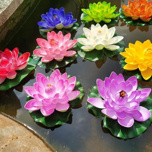 19pcs Realistic Floating Foam Lotus Flowers and Lotus Leaves, Artificial Lotus Flowers Water Lilies for Pond Pool, 4" and 6" Large Beautiful Lifelike Water Lilies for Fountain Garden Decoration in Kuwait