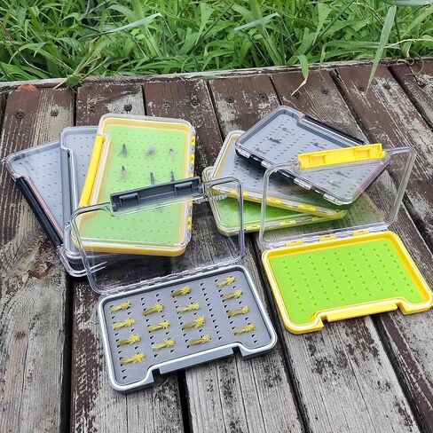 2pack Waterproof Silicone Fly Fishing Boxes Supper Slim Clear Plastic Lid Easy Grip Foam Fishing Tackle Storage (h048m green) in Kuwait