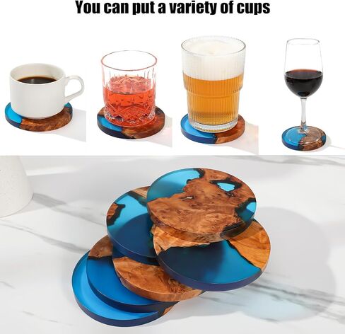 Drink Coaster Set, Handmade Coasters, Wooden Waterproof Coasters, Epoxy Coaster for Coffee Table, Tabletop Decorative Artwork, Coasters Set of 4(4) in Saudi Arabia