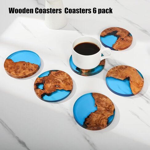 Drink Coaster Set, Handmade Coasters, Wooden Waterproof Coasters, Epoxy Coaster for Coffee Table, Tabletop Decorative Artwork, Coasters Set of 4(4) in Saudi Arabia