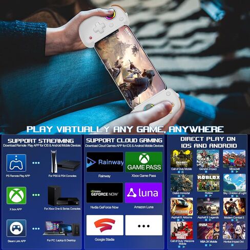 arVin Wireless Gamepad Controller for iPad Pro 13"/Air/Mini/Tablet/iPhone/Android/Switch/PS4/PC with Hall Effect Sensing Joystick/RGB Light/Turbo/Macro Key/6-Axis Gyro/Vibration/Streaming/Cloud Gaming in Saudi Arabia
