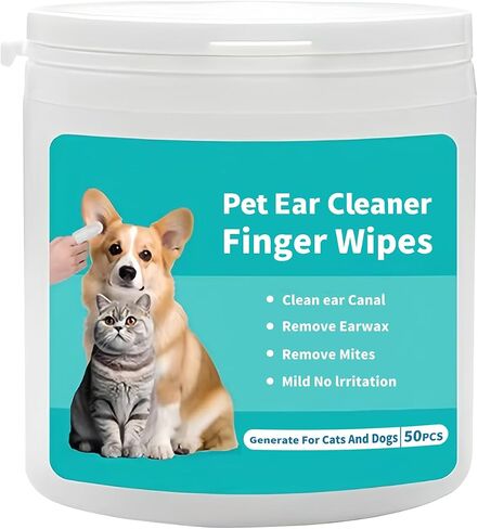 Dog Ear Wipes Finger, Ear Finger Wipes for Dogs & Cats, Ear Cleaner Finger Wipes for Ear Wax, Debris, Deodorizes, Relieve Ear Itching & Inflammation, Natural Pet Ear Wipe for Dog, 50 Count in Saudi Arabia